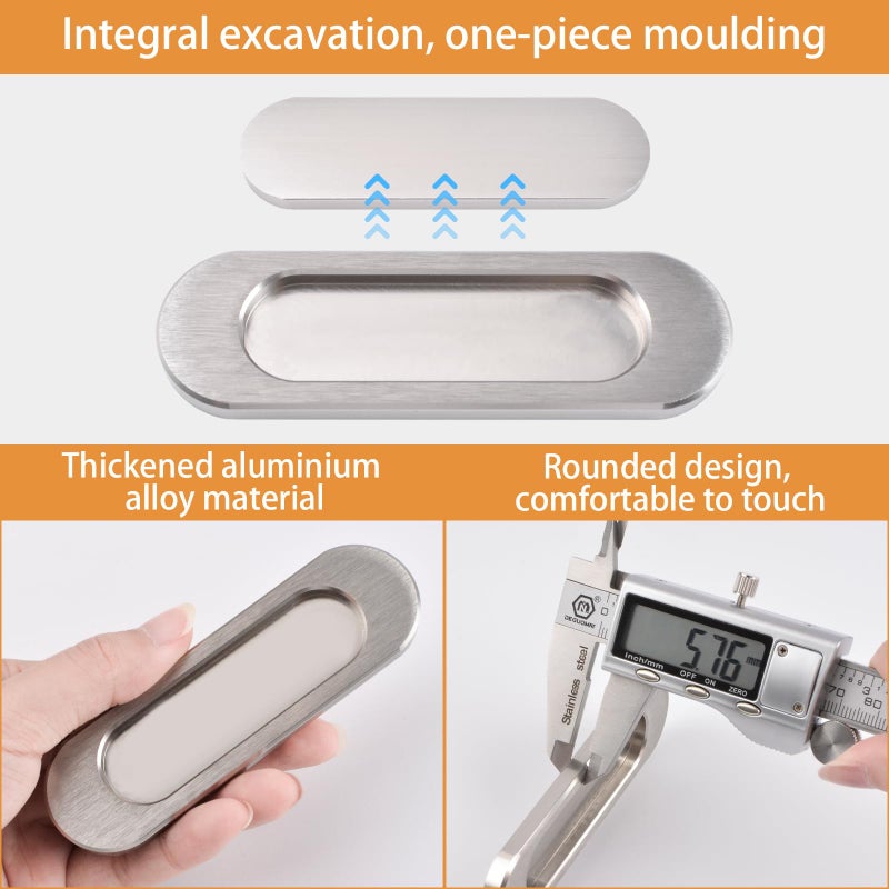 MOROBOR Self-Stick Oval Sliding Door Pulls  2pcs Aluminum Alloy Hidden Recessed Pull Handle for Sliding Barn Door  Closet Cabinet Drawers (Brushed Steel  100mm) - Image 5